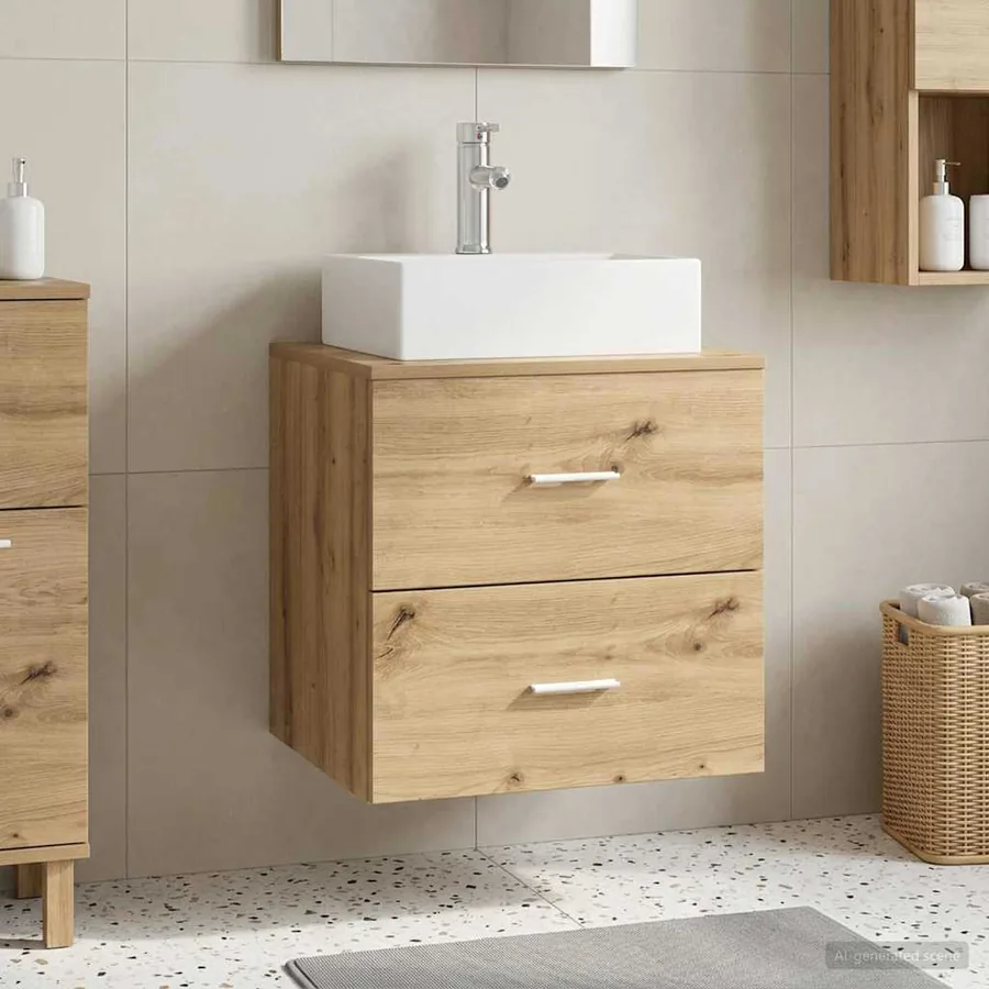 Vanité de lavabo mural Chêne artisanal 49,5 x 41 x 62,5 cm