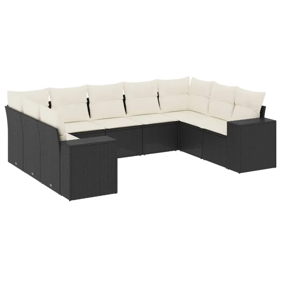 Salon de jardin 9 pcs avec coussins noir résine tressée - 2