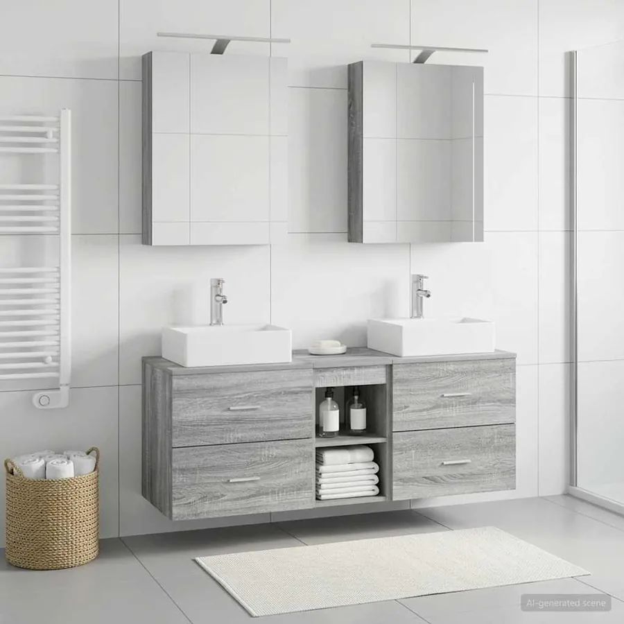 Ensemble de mobilier de salle de bain 5 pcs Sonoma gris