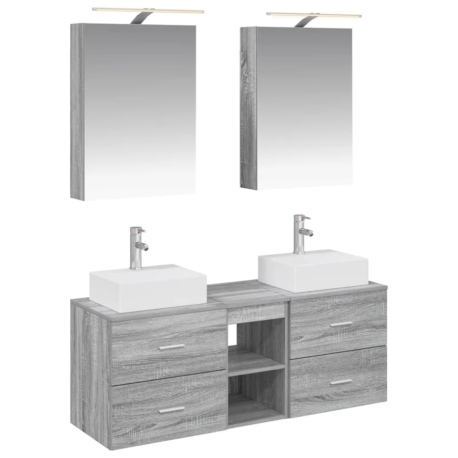 Ensemble de mobilier de salle de bain 5 pcs Sonoma gris - 2