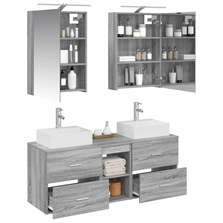 Ensemble de mobilier de salle de bain 5 pcs Sonoma gris - 3