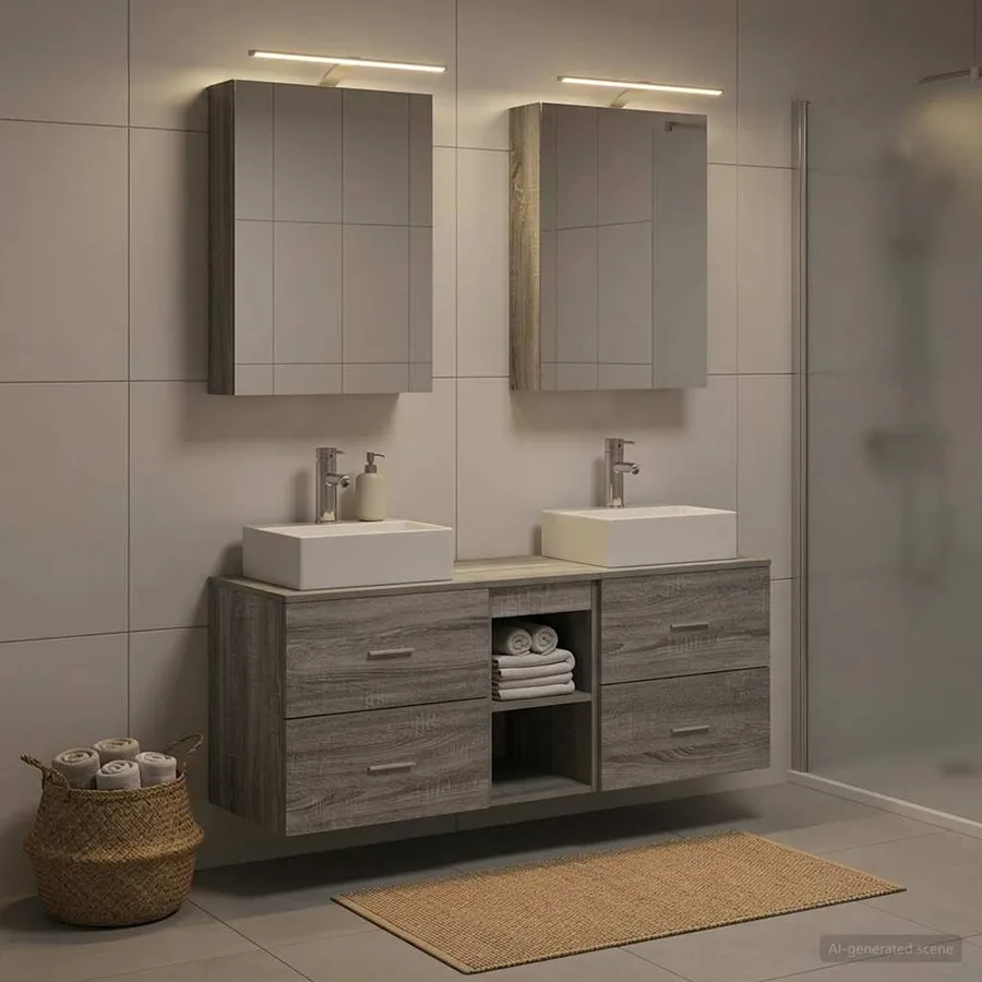 Ensemble de mobilier de salle de bain 5 pcs Sonoma gris - 4