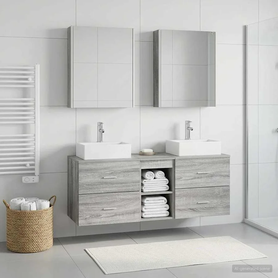 Ensemble de mobilier de salle de bain 5 pcs Sonoma gris