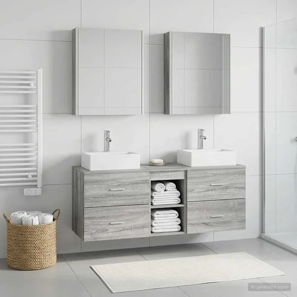 Ensemble de mobilier de salle de bain 5 pcs Sonoma gris