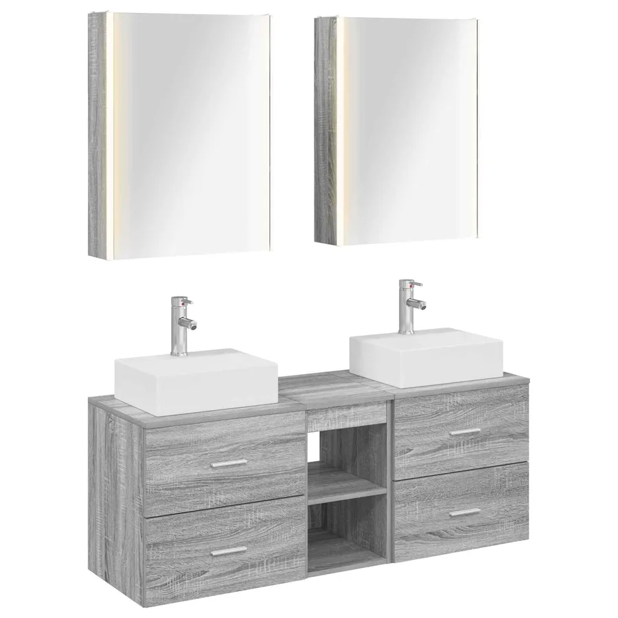 Ensemble de mobilier de salle de bain 5 pcs Sonoma gris - 2