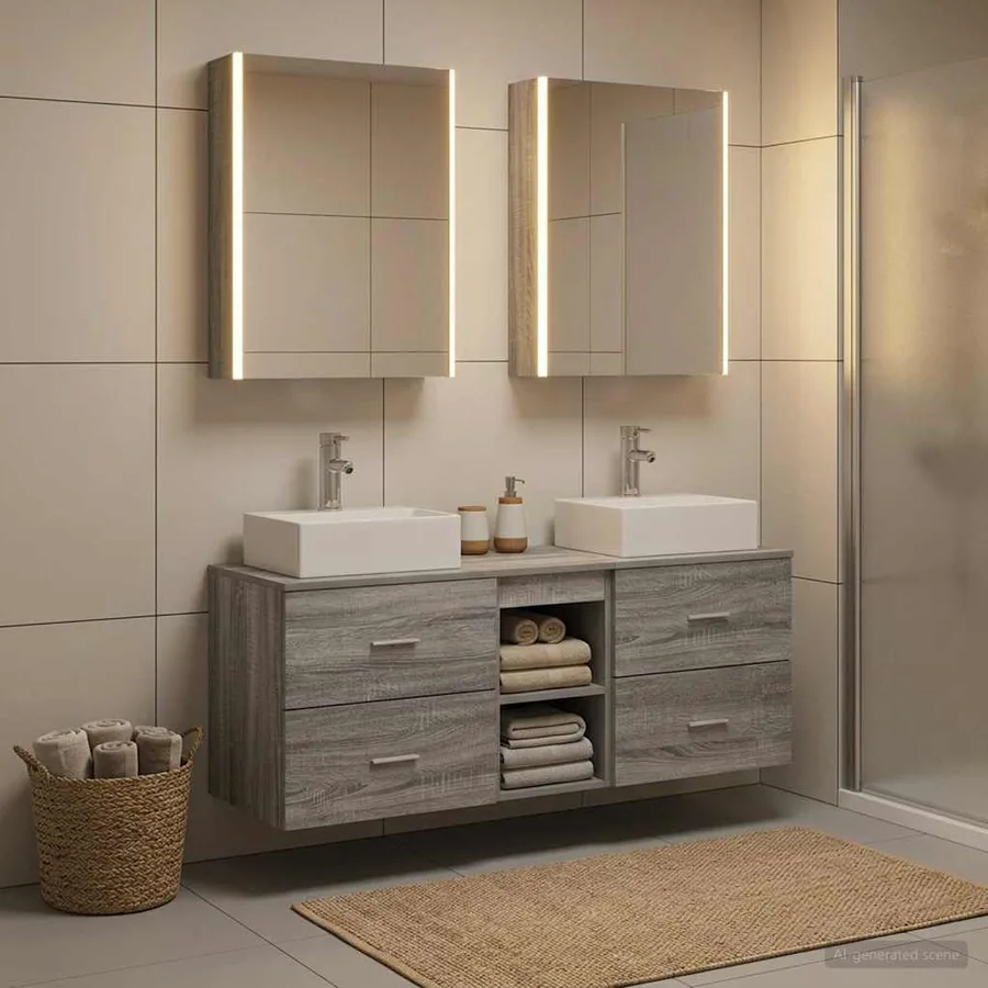 Ensemble de mobilier de salle de bain 5 pcs Sonoma gris - 4