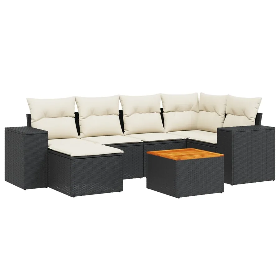 Salon de jardin 7 pcs avec coussins noir résine tressée 62 x 62 x 69 cm - 58,7 kg - 2