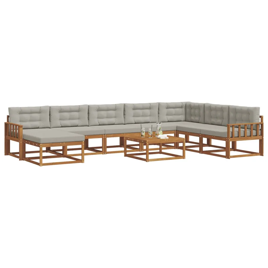 Ensemble de canapés d'extérieur 9 pcs Gris Naturel et Clair - 3