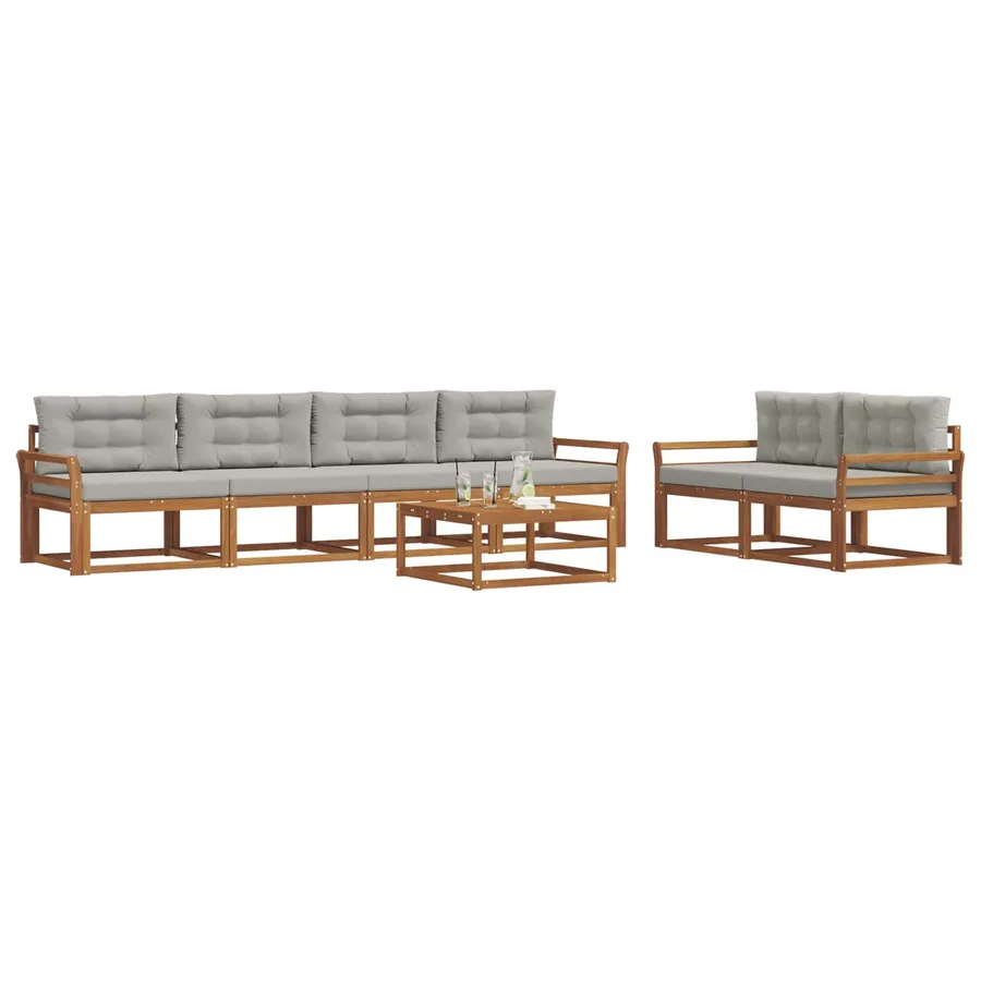 Ensemble de canapés d'extérieur 7 pcs Gris Naturel et Clair - 3