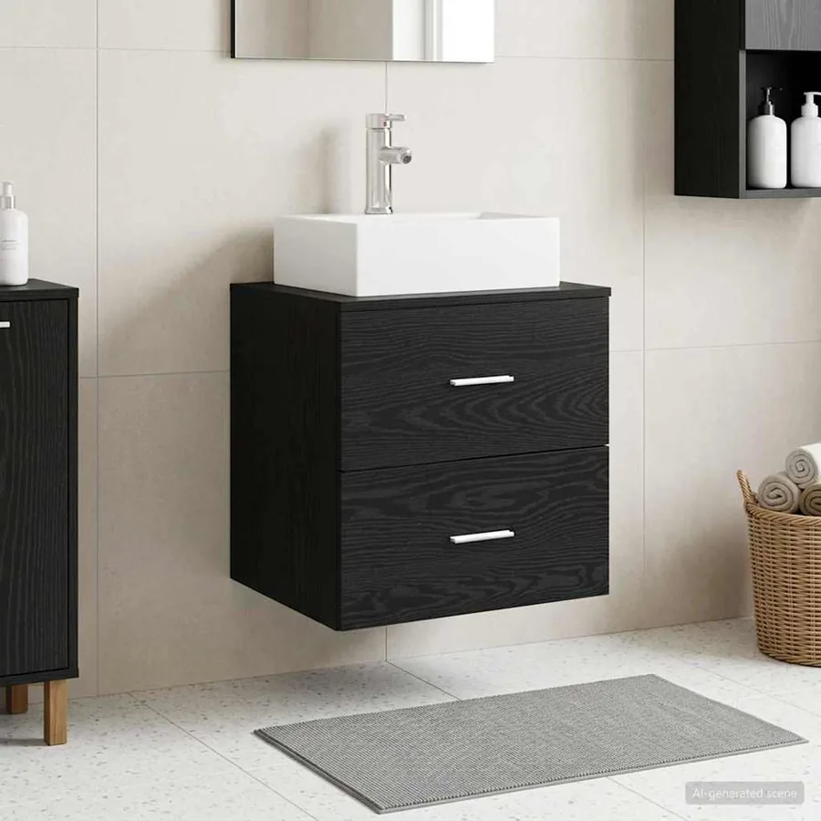 Vanité de lavabo mural Chêne noir 49,5 x 41 x 62,5 cm
