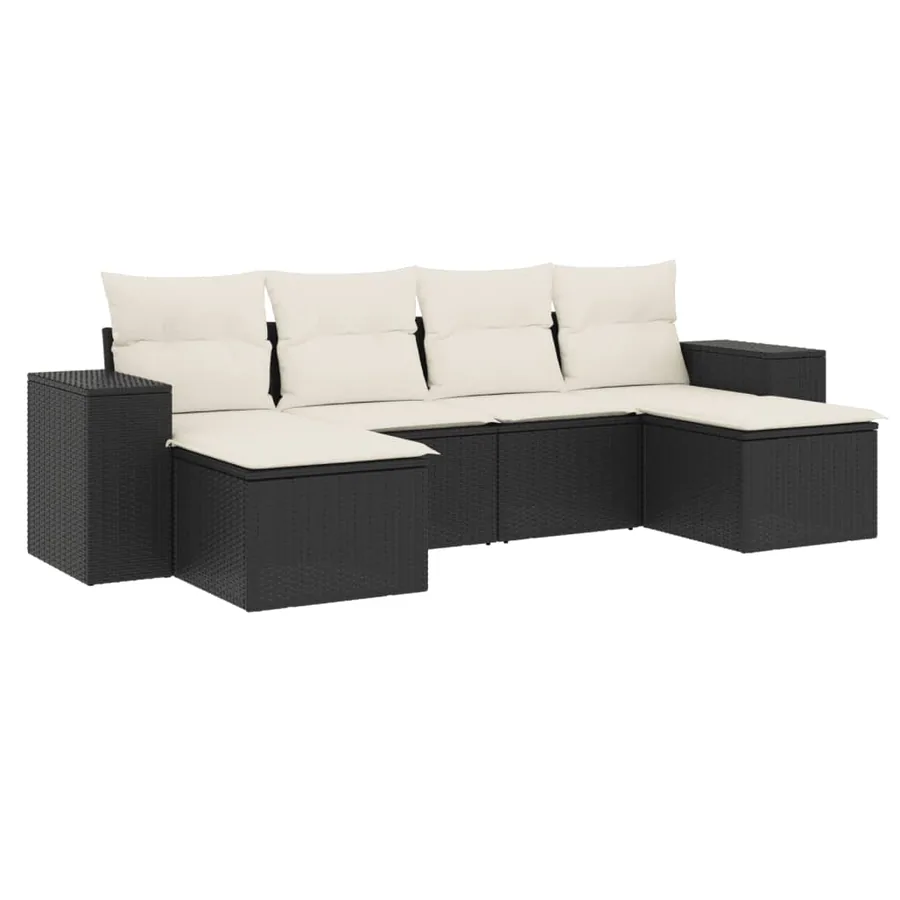 Salon de jardin 6 pcs avec coussins noir résine tressée - 2