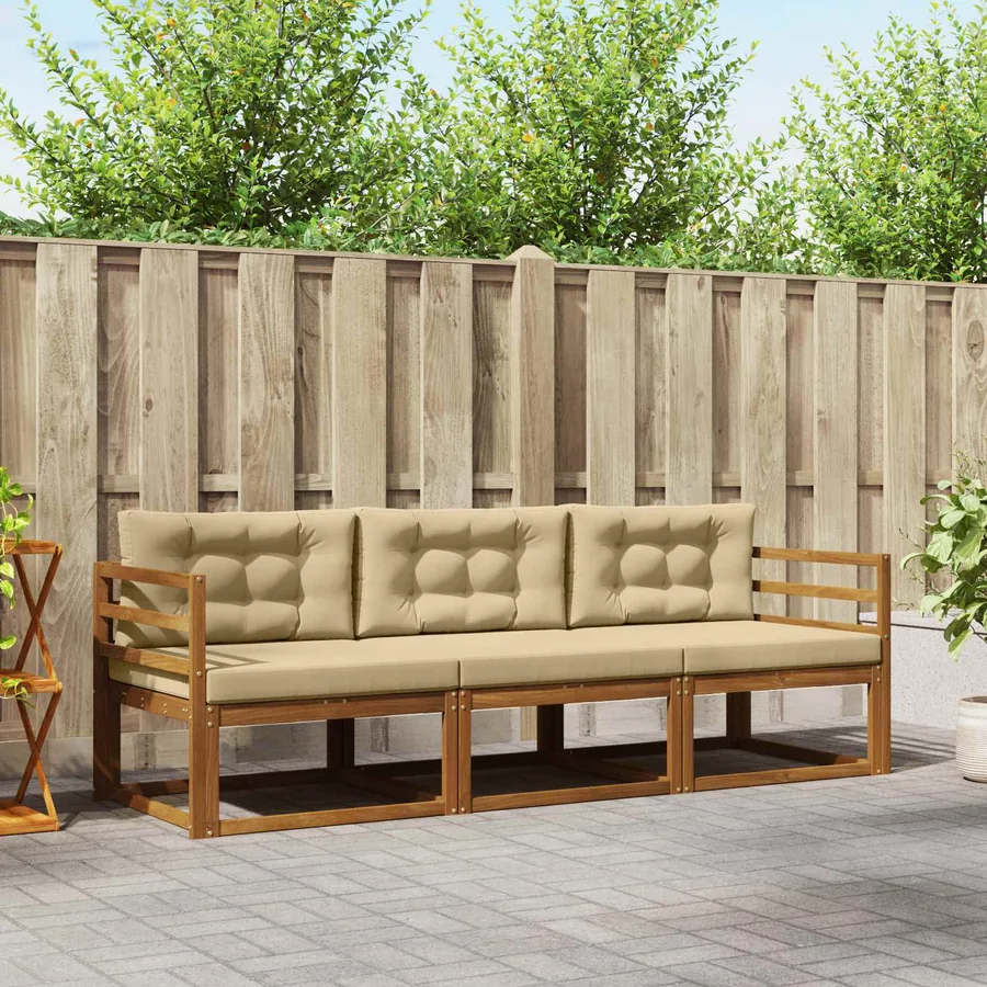 Ensemble de canapés d'extérieur 3 pcs Naturel et Beige