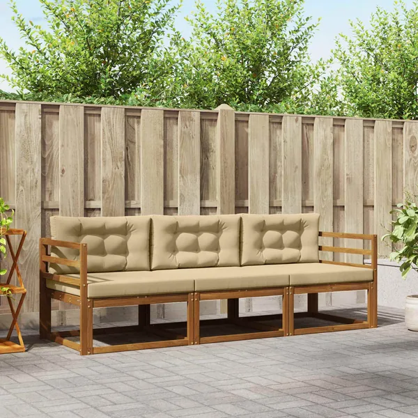 Ensemble de canapés d'extérieur 3 pcs Naturel et Beige