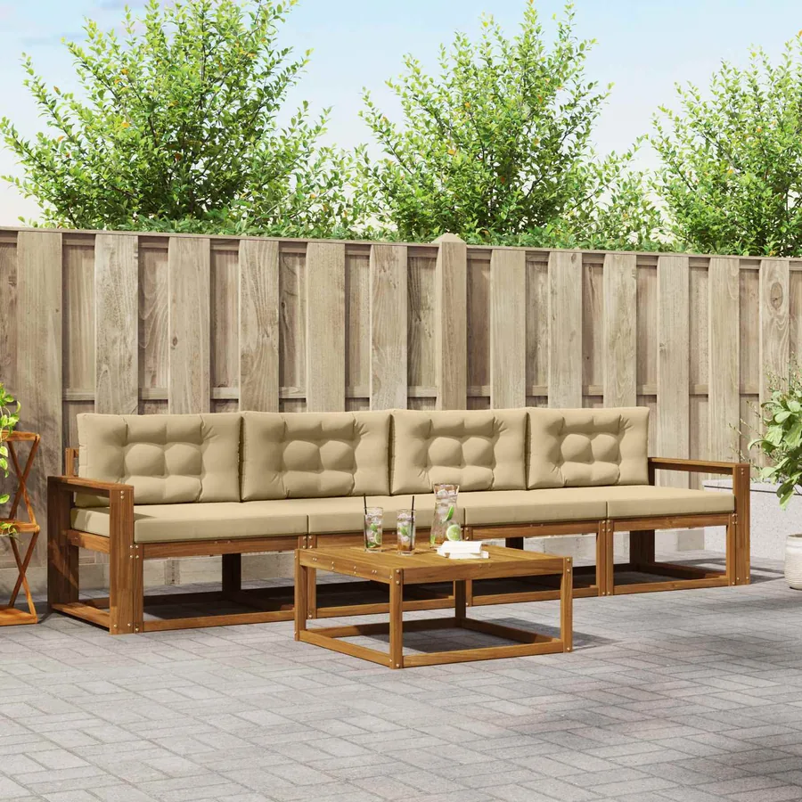 Ensemble de canapés d'extérieur 5 pcs Naturel et Beige