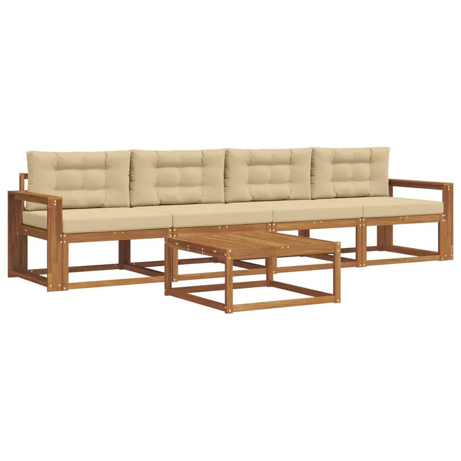 Ensemble de canapés d'extérieur 5 pcs Naturel et Beige - 2