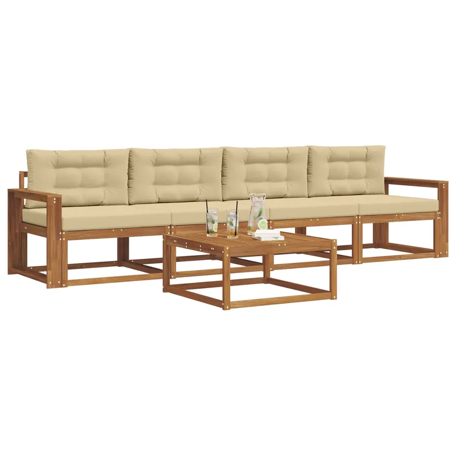 Ensemble de canapés d'extérieur 5 pcs Naturel et Beige - 3