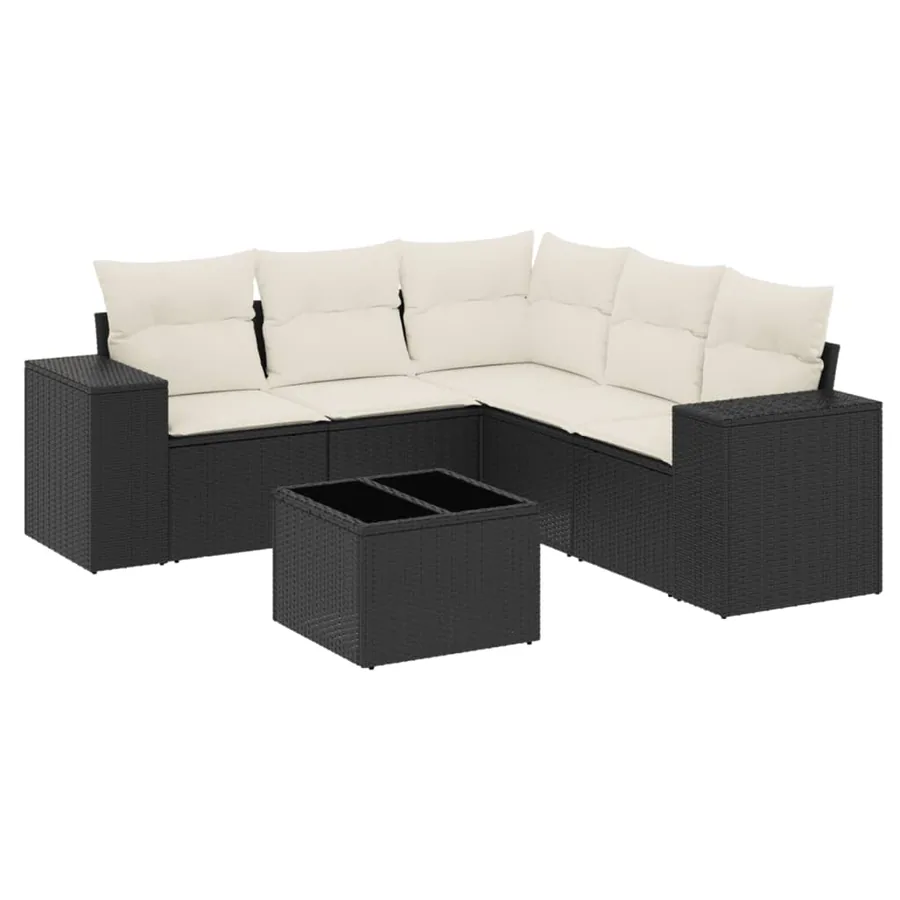 Salon de jardin 6 pcs avec coussins noir résine tressée - 2