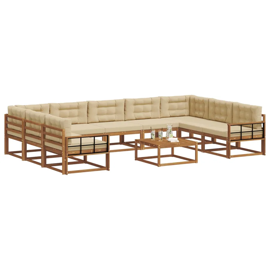 Ensemble de canapés d'extérieur 10 pcs Naturel et Beige - 3