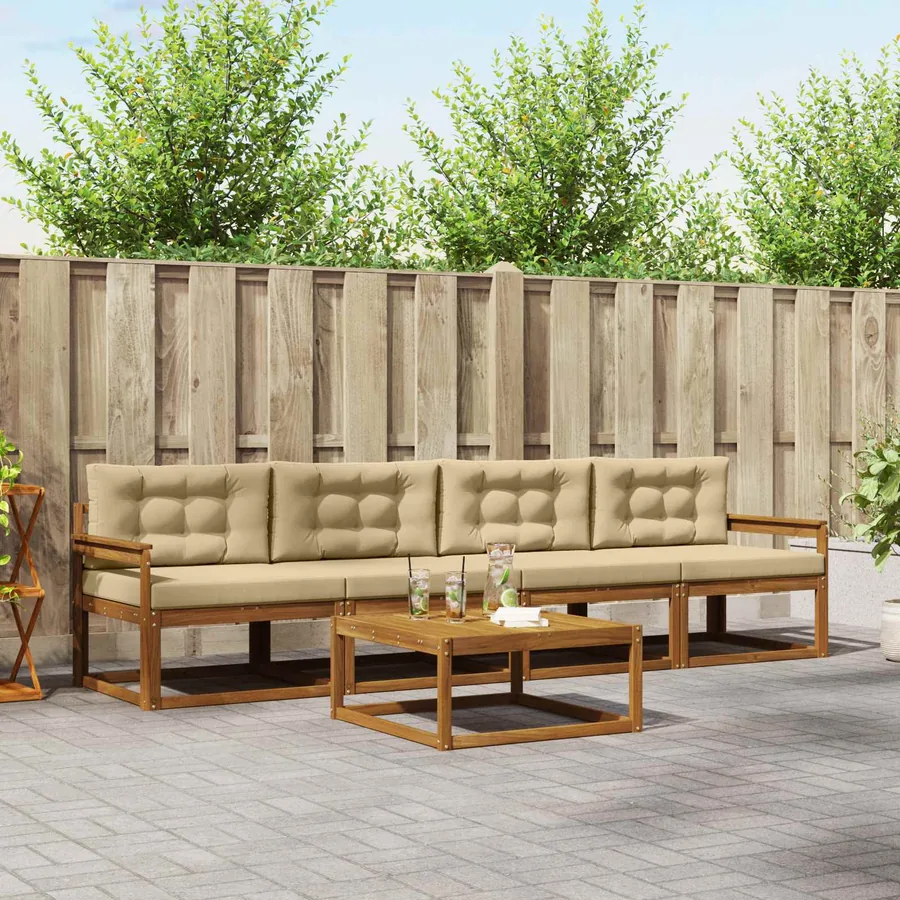 Ensemble de canapés d'extérieur 5 pcs Naturel et Beige