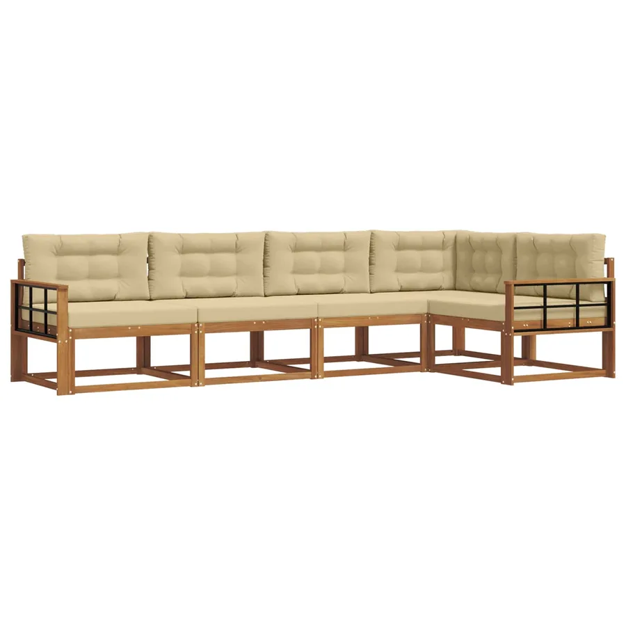Ensemble de canapés d'extérieur 5 pcs Naturel et Beige - 2