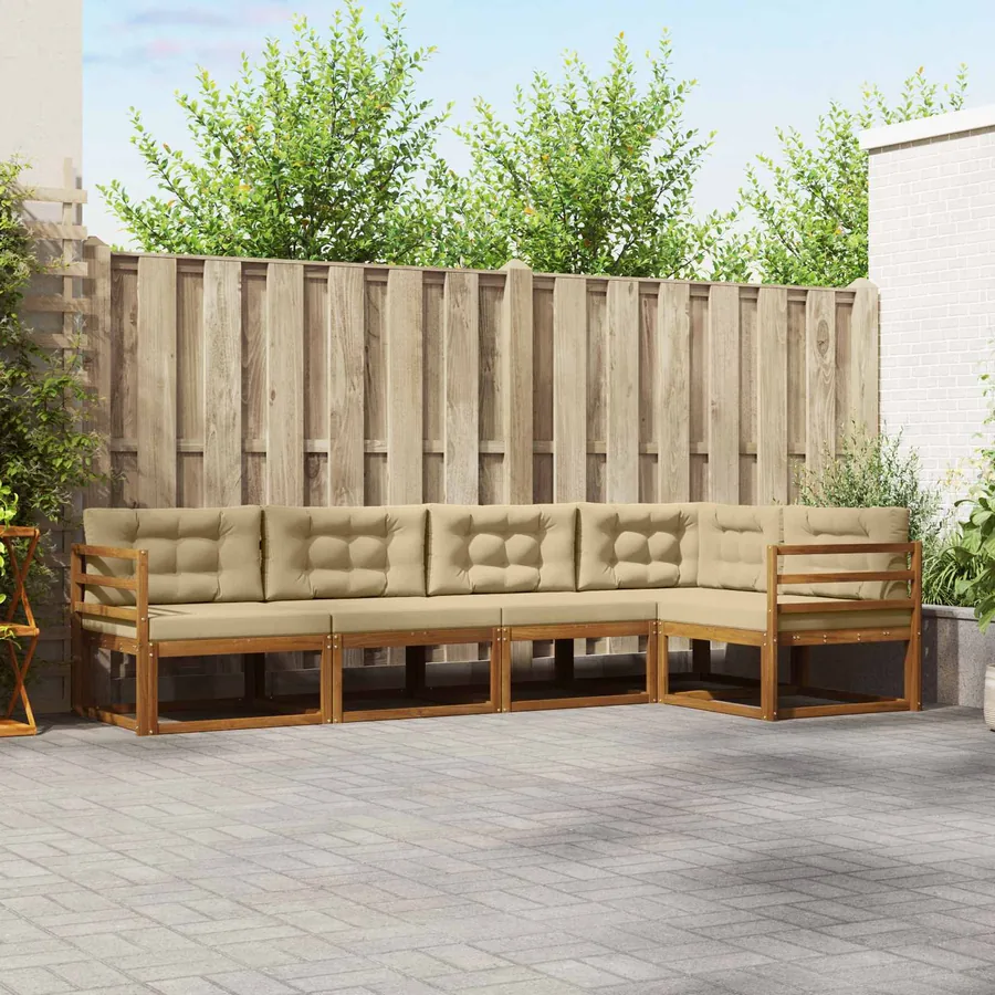 Ensemble de canapés d'extérieur 5 pcs Naturel et Beige