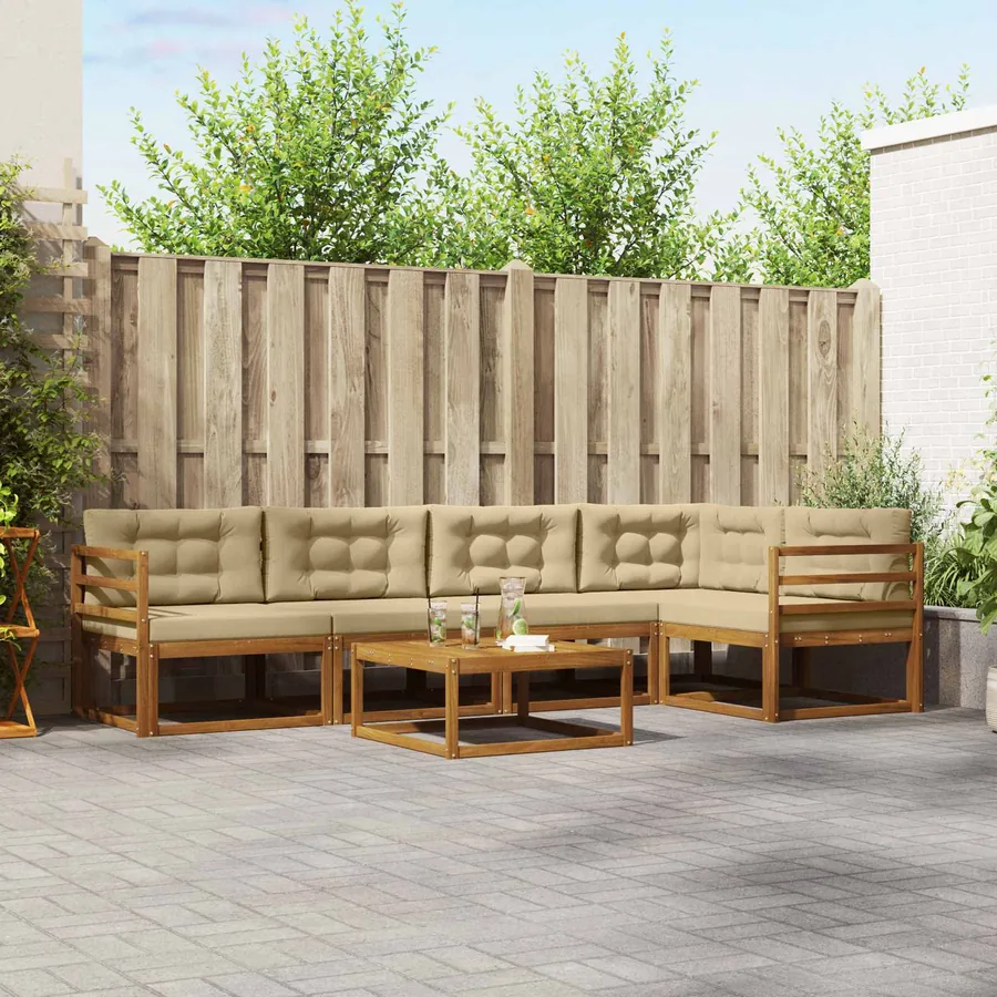 Ensemble de canapés d'extérieur 6 pcs Naturel et Beige