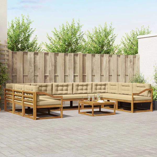 Ensemble de canapés d'extérieur 10 pcs Naturel et Beige