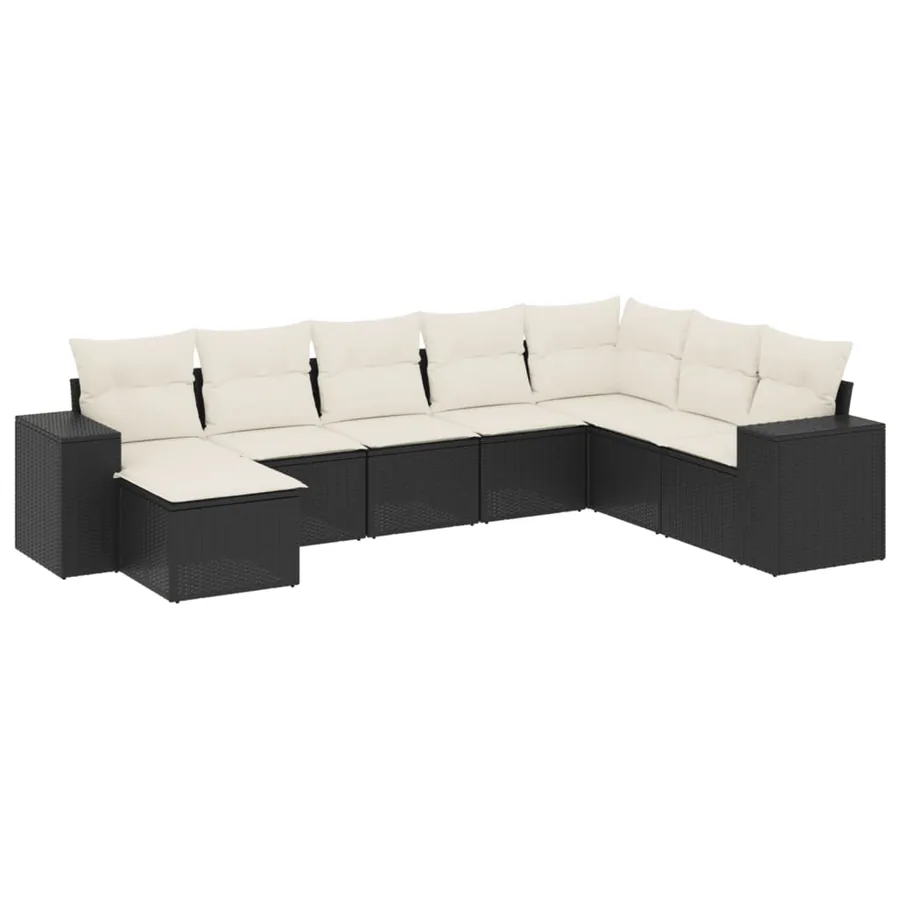 Salon de jardin 8 pcs avec coussins noir résine tressée - 2
