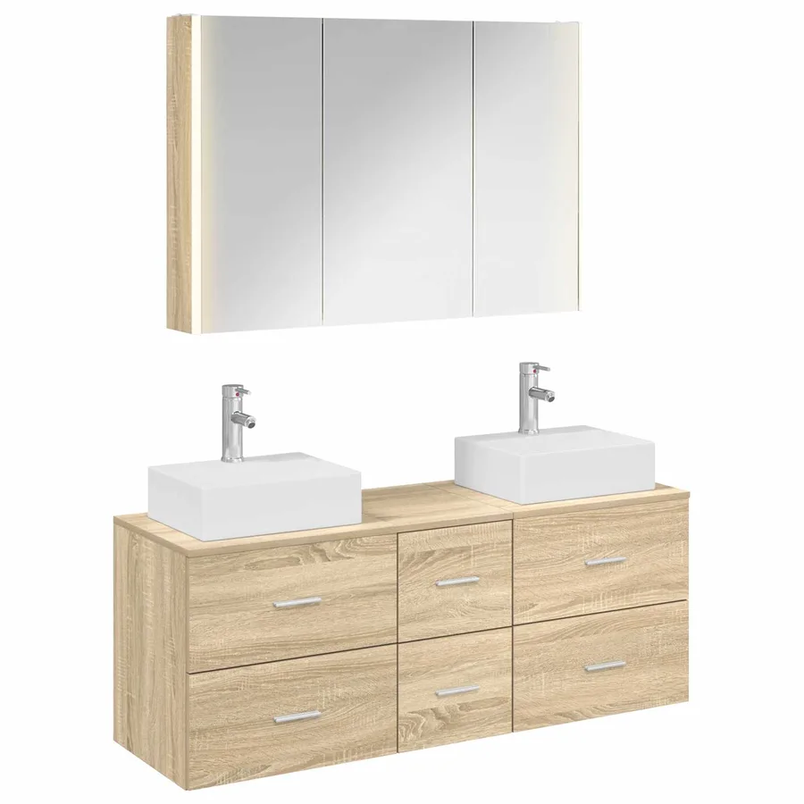 Ensemble de mobilier de salle de bain 4 pcs Chêne Sonoma - 2