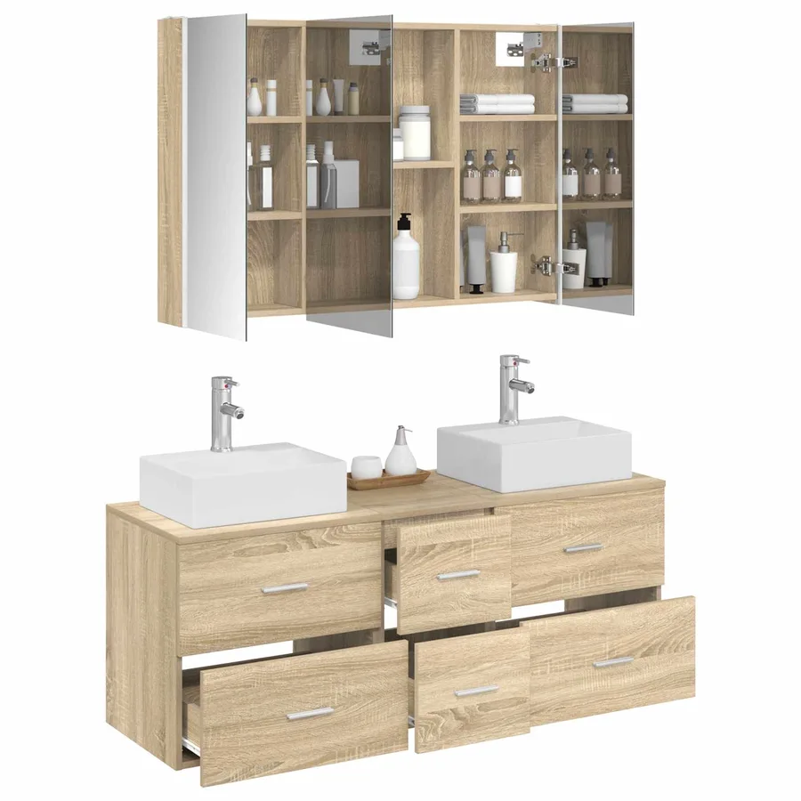 Ensemble de mobilier de salle de bain 4 pcs Chêne Sonoma - 3