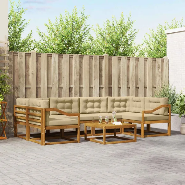 Ensemble de canapés d'extérieur 7 pcs Naturel et Beige