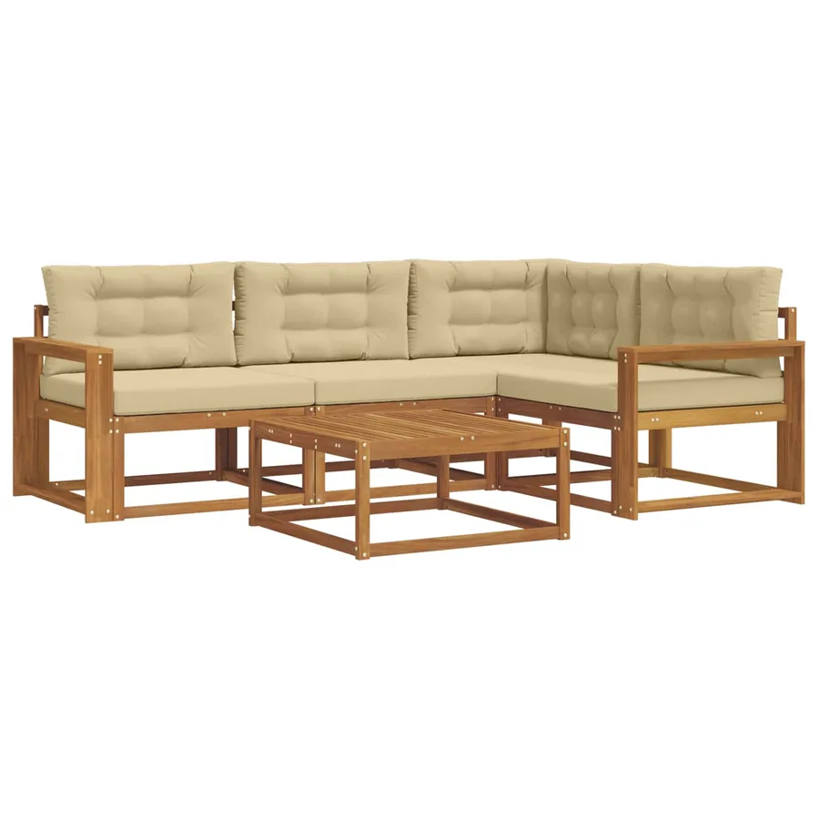 Ensemble de canapés d'extérieur 5 pcs Naturel et Beige - 2