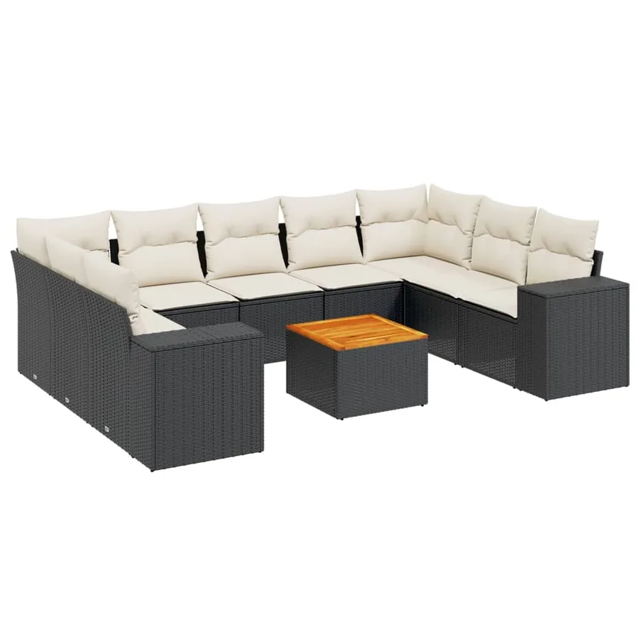 Salon de jardin 10 pcs avec coussins noir résine tressée - 2