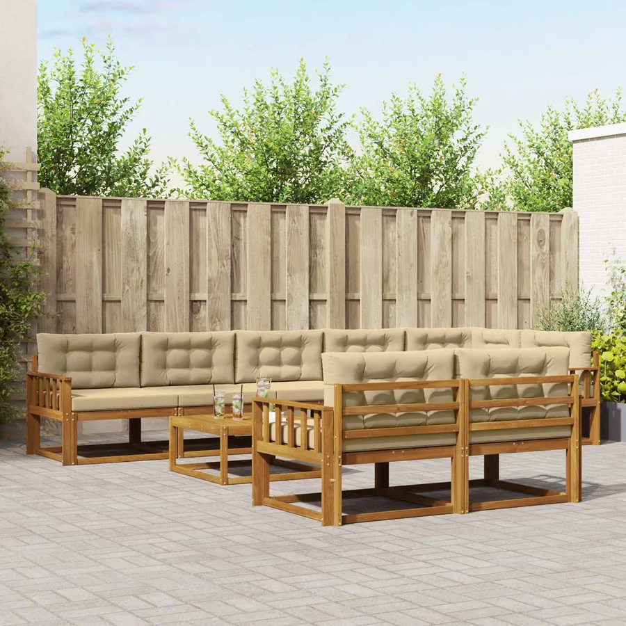 Ensemble de canapés d'extérieur 9 pcs Naturel et Beige