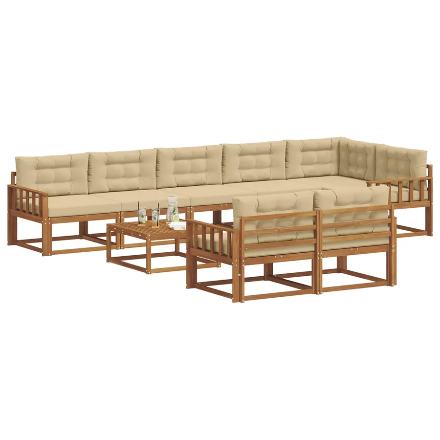 Ensemble de canapés d'extérieur 9 pcs Naturel et Beige - 3