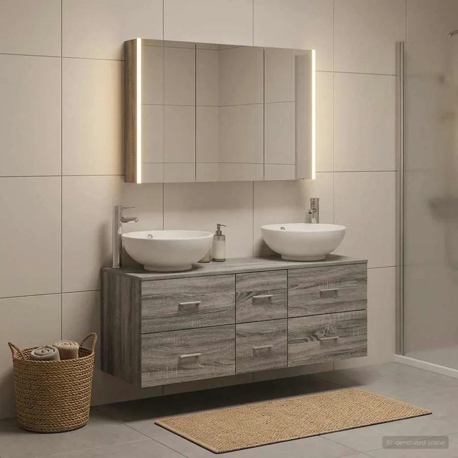 Ensemble de mobilier de salle de bain 4 pcs Sonoma gris