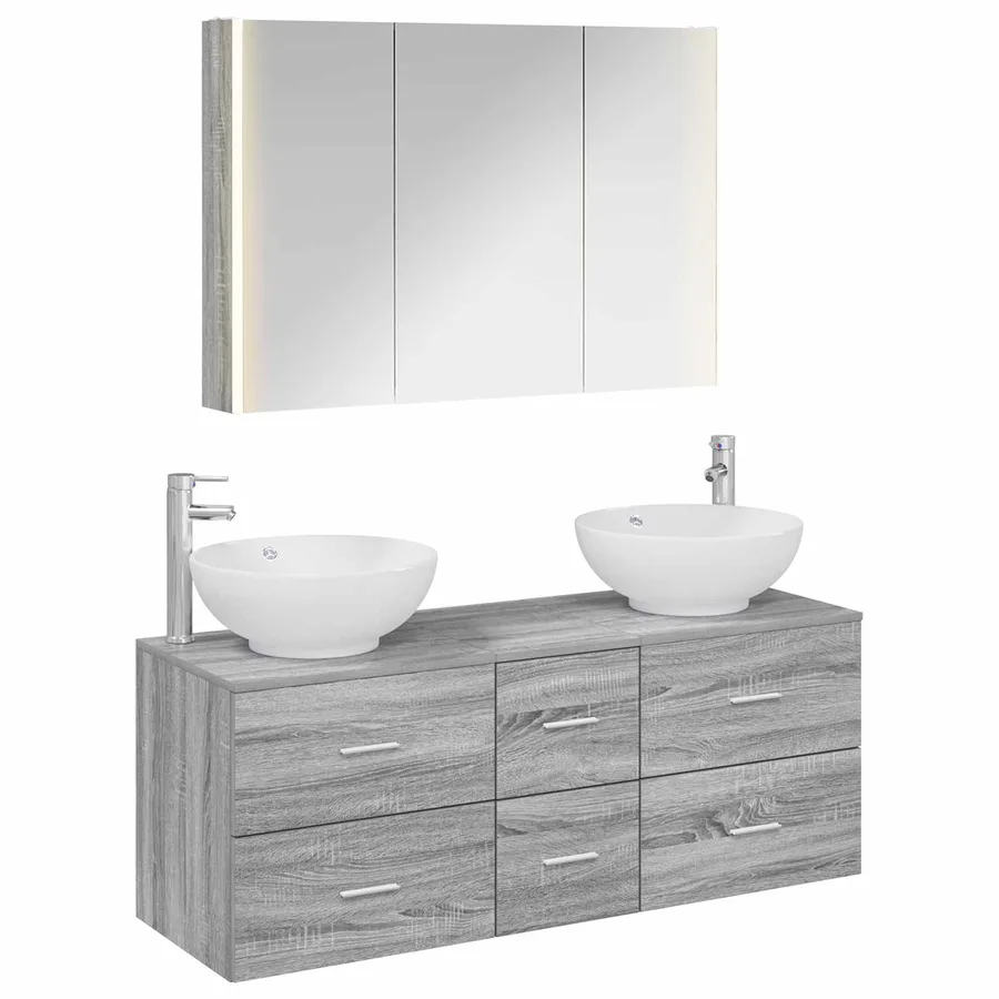 Ensemble de mobilier de salle de bain 4 pcs Sonoma gris - 2