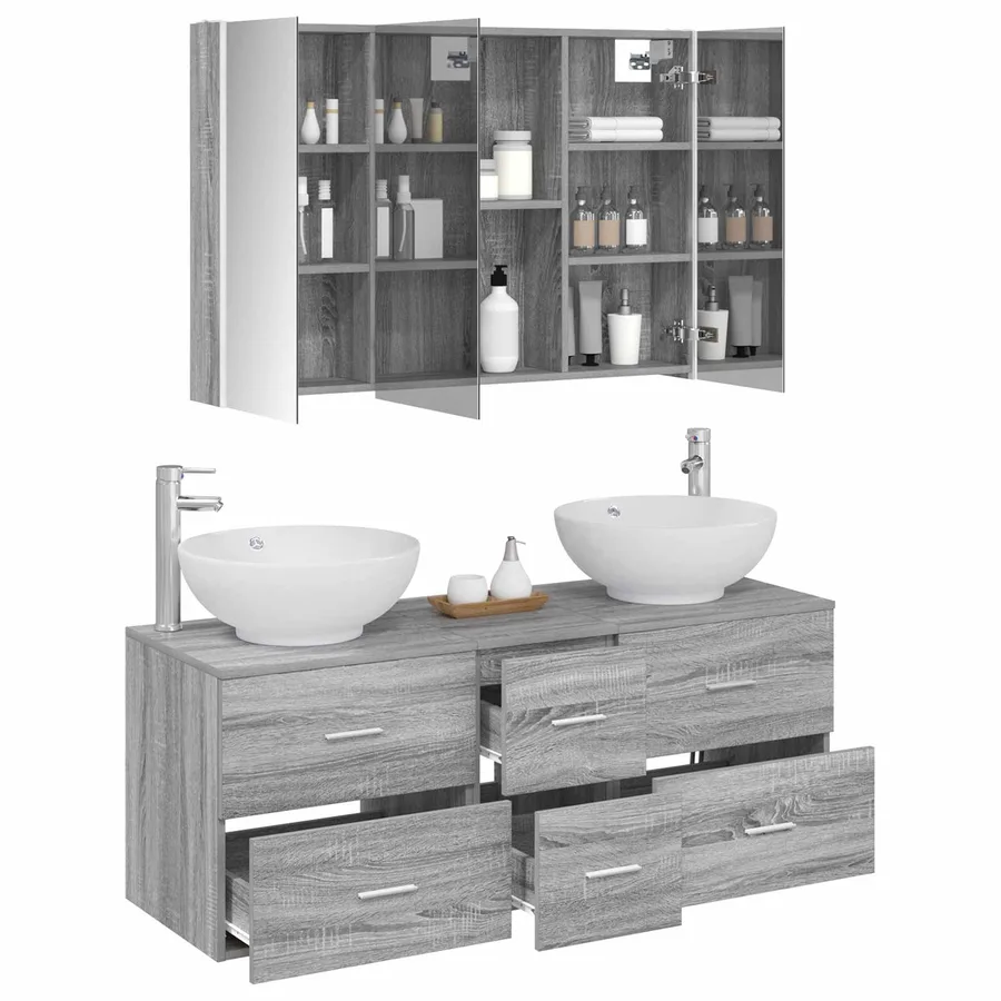 Ensemble de mobilier de salle de bain 4 pcs Sonoma gris - 3