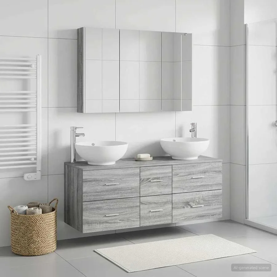 Ensemble de mobilier de salle de bain 4 pcs Sonoma gris - 4