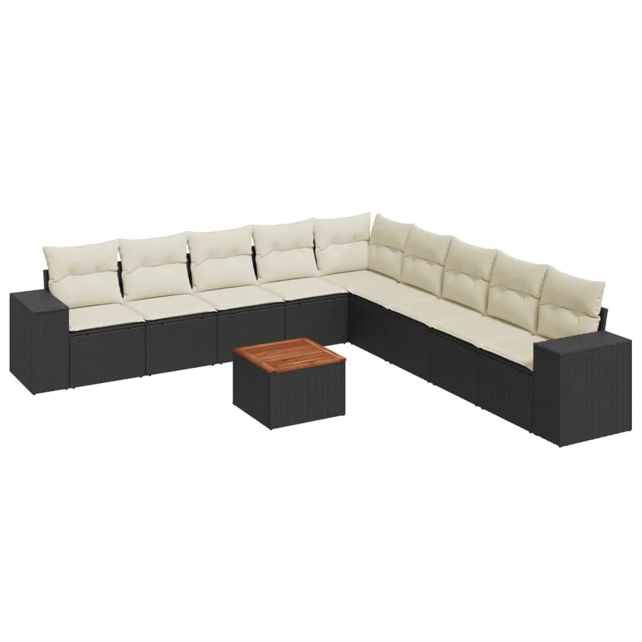 Salon de jardin 10 pcs avec coussins noir résine tressée - 2