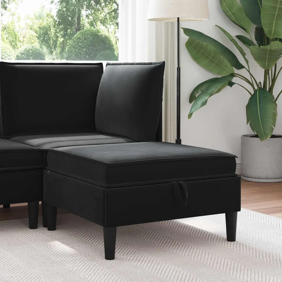 Pouf avec Rangement Noir Velours