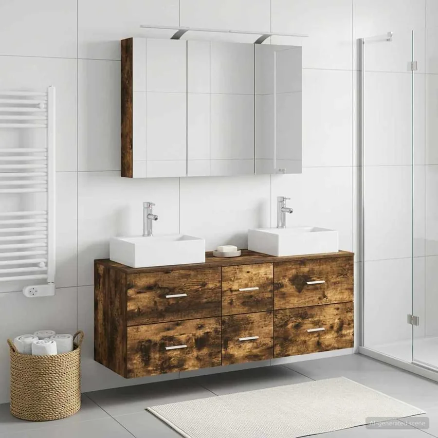 Ensemble de mobilier de salle de bain 4 pcs Chêne fumé