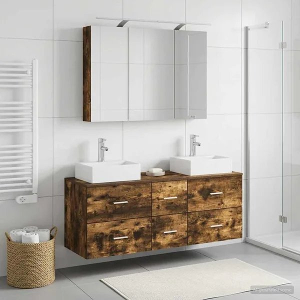 Ensemble de mobilier de salle de bain 4 pcs Chêne fumé