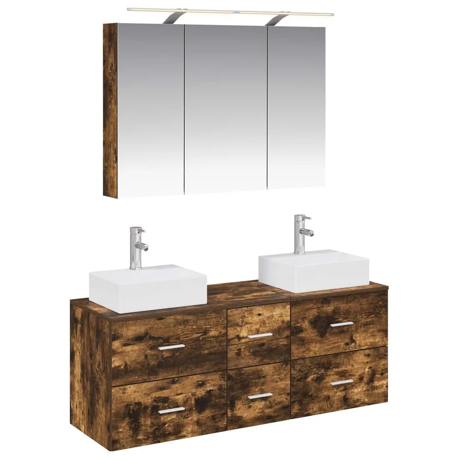 Ensemble de mobilier de salle de bain 4 pcs Chêne fumé - 2