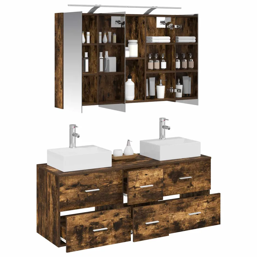 Ensemble de mobilier de salle de bain 4 pcs Chêne fumé - 3