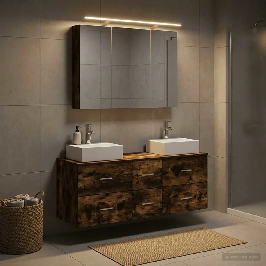 Ensemble de mobilier de salle de bain 4 pcs Chêne fumé - 4
