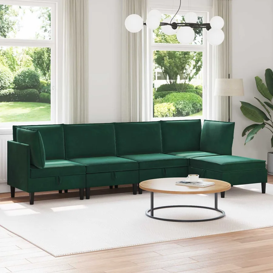 Ensemble de meubles pour le salon 5 pcs Vert foncé Velours