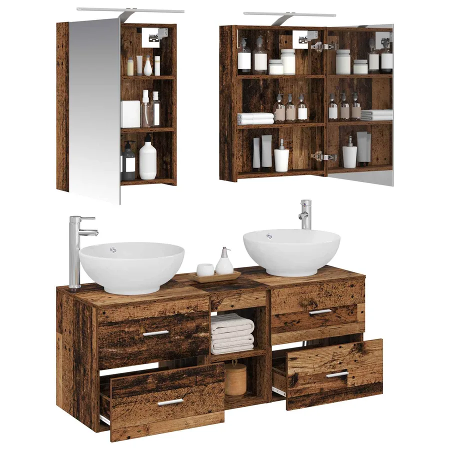 Ensemble de mobilier de salle de bain 5 pcs Bois ancien - 3