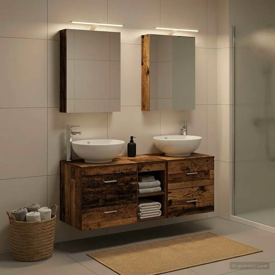 Ensemble de mobilier de salle de bain 5 pcs Bois ancien - 4