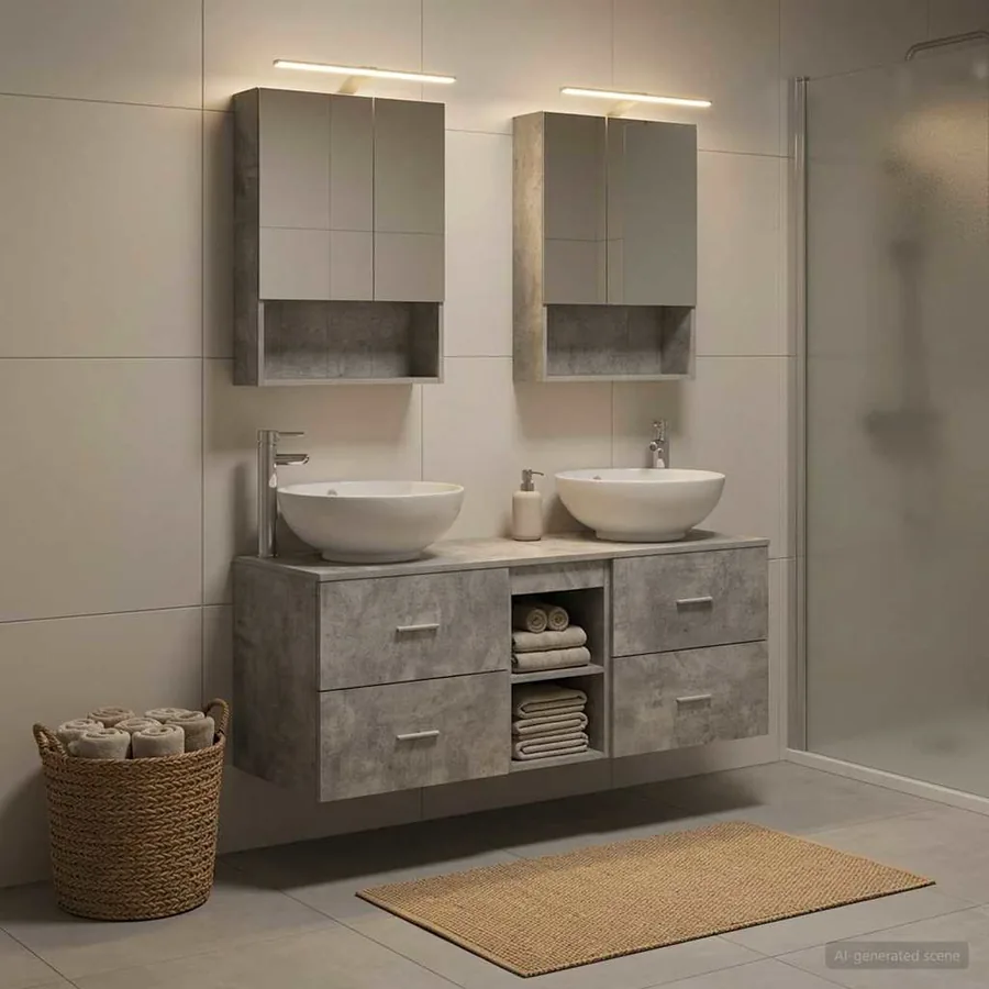 Ensemble de mobilier de salle de bain 5 pcs Gris béton